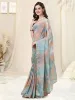 Picture of Printed, Color Block, Embellished Bollywood Chiffon, Georgette Saree (Orange, Grey)