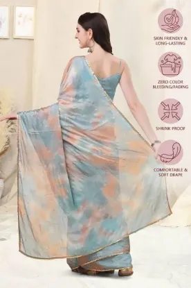 Picture of Printed, Color Block, Embellished Bollywood Chiffon, Georgette Saree (Orange, Grey)
