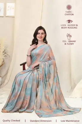 Picture of Printed, Color Block, Embellished Bollywood Chiffon, Georgette Saree (Orange, Grey)