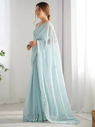 Picture of Women's Georgette Embellished Saree With Unstitched Blouse