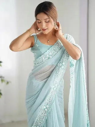 Picture of Women's Georgette Embellished Saree With Unstitched Blouse