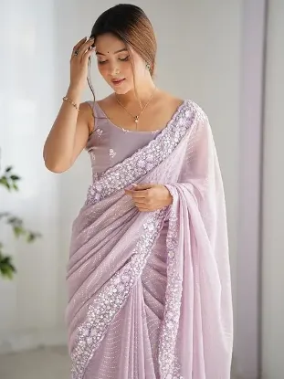 Picture of Women's Georgette Embellished Saree With Unstitched Blouse