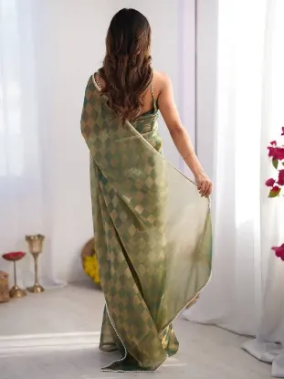 Picture of Checkered Bollywood Chiffon Saree (Green, Gold)