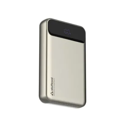 Picture of 10000mAh Slim Magnetic Wireless Powerbank Natural Titanium Finish Perfect for iPhone 16,15,14,13,12 with Led Display and 20W Fast Wired Charging - Charges iPhone 50% in 30 mins