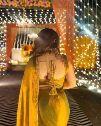 Picture of Embroidered Bollywood Chiffon Saree (Mustard)
