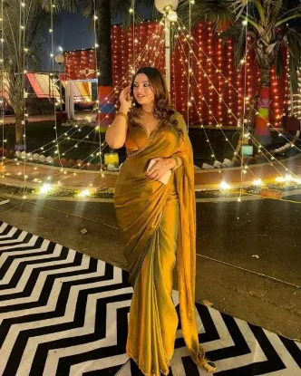 Picture of Embroidered Bollywood Chiffon Saree (Mustard)