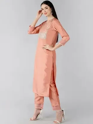 Show details for Women's Silk Blend Sequins Yoke Design Straight Kurta Pant With Dupatta Picture of Women's Silk Blend Sequins Yoke Design Straight Kurta Pant With Dupatta