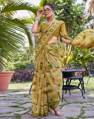 Picture of Printed Daily Wear Georgette Saree (Green)