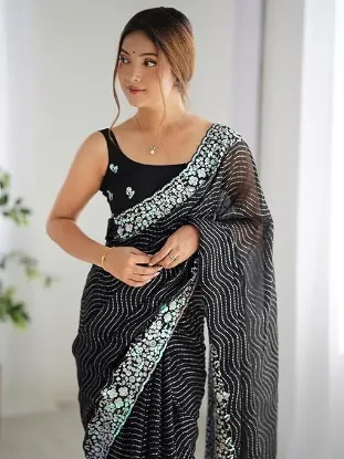Picture of Women's Georgette Embellished Saree With Unstitched Blouse