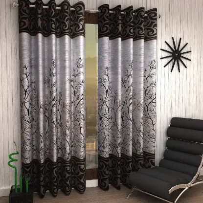 Picture of 2 Pieces Garden Panel Eyelet Polyester Door curtains - 7 Feet, Brown
