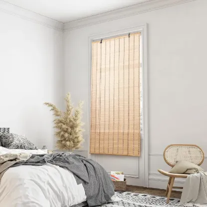 Picture of SPACE Bamboo Curtains - W 4 ft x H 6 ft - Rope Mechanism Roll Up Down Bamboo Shade for Sunlight, Dust Protection Window Chick Blinds for Balcony, Restaurant, Hotel, Dhaba, Resort
