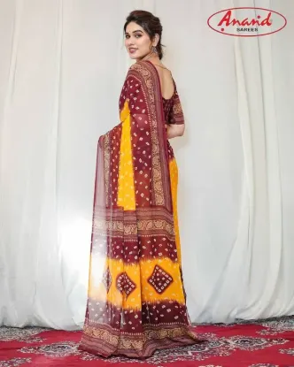 Show details for Printed, Geometric Print Bandhani Georgette Saree (Yellow, Maroon) Picture of Printed, Geometric Print Bandhani Georgette Saree (Yellow, Maroon)