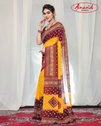 Show details for Printed, Geometric Print Bandhani Georgette Saree (Yellow, Maroon) Picture of Printed, Geometric Print Bandhani Georgette Saree (Yellow, Maroon)