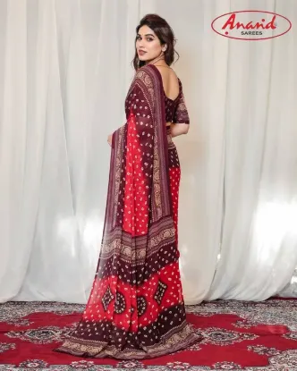 Show details for Printed, Geometric Print Bandhani Georgette Saree (Red, Brown) Picture of Printed, Geometric Print Bandhani Georgette Saree (Red, Brown)