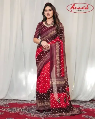 Show details for Printed, Geometric Print Bandhani Georgette Saree (Red, Brown) Picture of Printed, Geometric Print Bandhani Georgette Saree (Red, Brown)