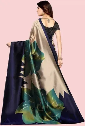 Show details for Floral Print Kalamkari Art Silk Saree (Blue) Picture of Floral Print Kalamkari Art Silk Saree (Blue)