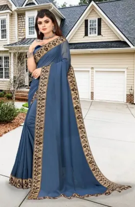 Show details for Printed Banarasi Lycra Blend, Chiffon Saree (Grey) Picture of Printed Banarasi Lycra Blend, Chiffon Saree (Grey)