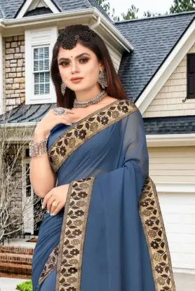 Show details for Printed Banarasi Lycra Blend, Chiffon Saree (Grey) Picture of Printed Banarasi Lycra Blend, Chiffon Saree (Grey)