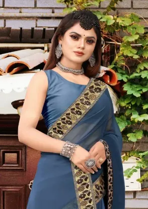 Show details for Printed Banarasi Lycra Blend, Chiffon Saree (Grey) Picture of Printed Banarasi Lycra Blend, Chiffon Saree (Grey)