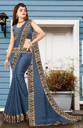 Show details for Printed Banarasi Lycra Blend, Chiffon Saree (Grey) Picture of Printed Banarasi Lycra Blend, Chiffon Saree (Grey)