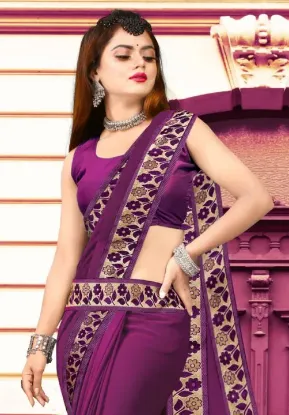 Show details for Printed Banarasi Lycra Blend, Chiffon Saree (Purple) Picture of Printed Banarasi Lycra Blend, Chiffon Saree (Purple)