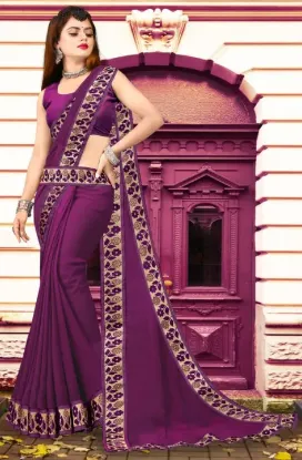 Show details for Printed Banarasi Lycra Blend, Chiffon Saree (Purple) Picture of Printed Banarasi Lycra Blend, Chiffon Saree (Purple)