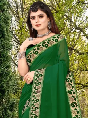 Show details for Printed Banarasi Lycra Blend, Chiffon Saree (Green) Picture of Printed Banarasi Lycra Blend, Chiffon Saree (Green)