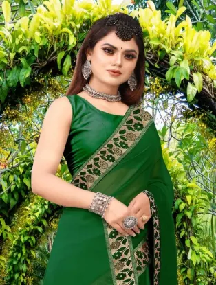 Show details for Printed Banarasi Lycra Blend, Chiffon Saree (Green) Picture of Printed Banarasi Lycra Blend, Chiffon Saree (Green)