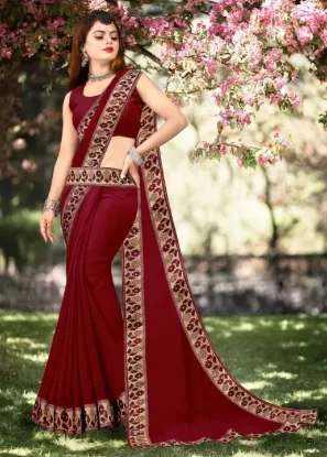 Show details for Printed Banarasi Lycra Blend, Chiffon Saree (Maroon, Gold) Picture of Printed Banarasi Lycra Blend, Chiffon Saree (Maroon, Gold)