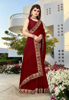 Show details for Printed Banarasi Lycra Blend, Chiffon Saree (Maroon, Gold) Picture of Printed Banarasi Lycra Blend, Chiffon Saree (Maroon, Gold)