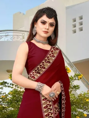 Show details for Printed Banarasi Lycra Blend, Chiffon Saree (Maroon, Gold) Picture of Printed Banarasi Lycra Blend, Chiffon Saree (Maroon, Gold)