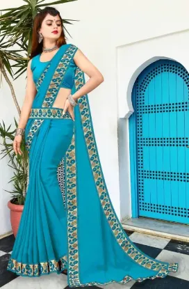 Show details for Printed Banarasi Lycra Blend, Chiffon Saree (Light Blue) Picture of Printed Banarasi Lycra Blend, Chiffon Saree (Light Blue)