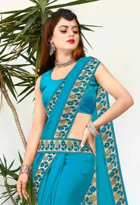 Show details for Printed Banarasi Lycra Blend, Chiffon Saree (Light Blue) Picture of Printed Banarasi Lycra Blend, Chiffon Saree (Light Blue)