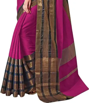 Show details for Striped, Woven, Embellished, Solid/Plain Banarasi Cotton Blend, Art Silk Saree (Pink) Picture of Striped, Woven, Embellished, Solid/Plain Banarasi Cotton Blend, Art Silk Saree (Pink)