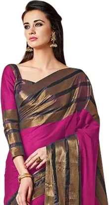 Show details for Striped, Woven, Embellished, Solid/Plain Banarasi Cotton Blend, Art Silk Saree (Pink) Picture of Striped, Woven, Embellished, Solid/Plain Banarasi Cotton Blend, Art Silk Saree (Pink)