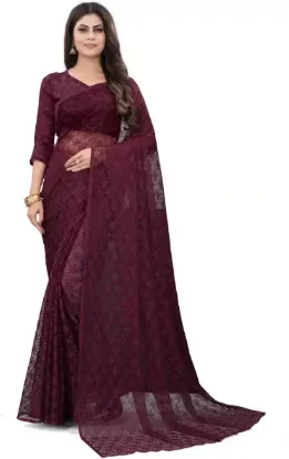 Show details for Self Design Bollywood Net Saree (Purple) Picture of Self Design Bollywood Net Saree (Purple)