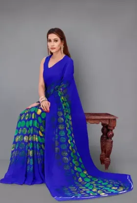 Show details for Printed, Geometric Print, Polka Print Daily Wear Georgette Saree (Blue) Picture of Printed, Geometric Print, Polka Print Daily Wear Georgette Saree (Blue)