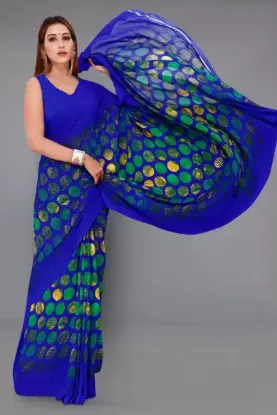 Show details for Printed, Geometric Print, Polka Print Daily Wear Georgette Saree (Blue) Picture of Printed, Geometric Print, Polka Print Daily Wear Georgette Saree (Blue)