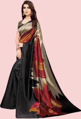 Show details for Floral Print Kalamkari Art Silk Saree (Black) Picture of Floral Print Kalamkari Art Silk Saree (Black)