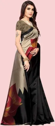 Show details for Floral Print Kalamkari Art Silk Saree (Black) Picture of Floral Print Kalamkari Art Silk Saree (Black)