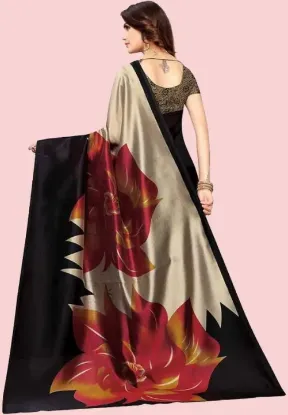 Show details for Floral Print Kalamkari Art Silk Saree (Black) Picture of Floral Print Kalamkari Art Silk Saree (Black)