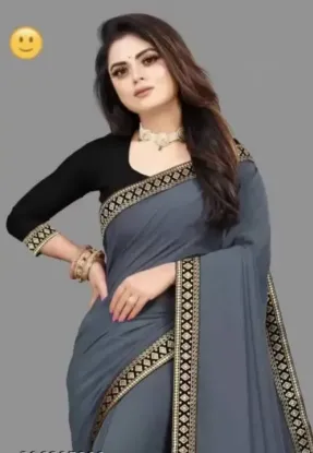 Show details for Self Design, Solid/Plain, Embellished Bollywood Georgette Saree (Grey) Picture of Self Design, Solid/Plain, Embellished Bollywood Georgette Saree (Grey)