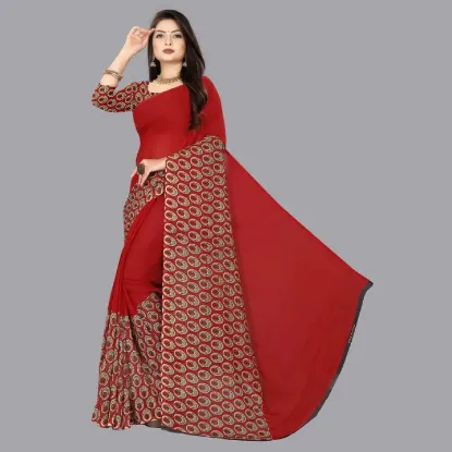 Show details for Printed Daily Wear Georgette Saree (Red) Picture of Printed Daily Wear Georgette Saree (Red)