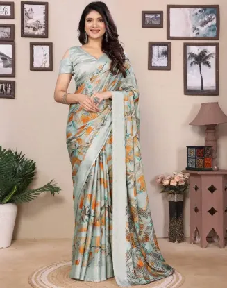 Show details for Floral Print Bollywood Tussar Silk Saree (Grey) Picture of Floral Print Bollywood Tussar Silk Saree (Grey)