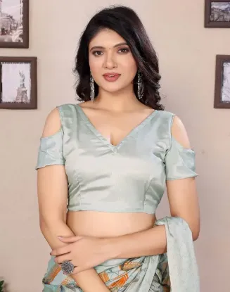 Show details for Floral Print Bollywood Tussar Silk Saree (Grey) Picture of Floral Print Bollywood Tussar Silk Saree (Grey)