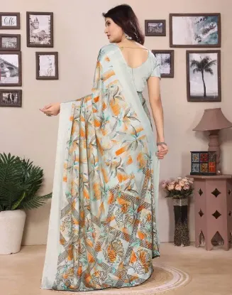 Show details for Floral Print Bollywood Tussar Silk Saree (Grey) Picture of Floral Print Bollywood Tussar Silk Saree (Grey)