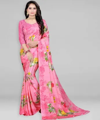 Show details for Printed Daily Wear Crepe Saree (Pink) Picture of Printed Daily Wear Crepe Saree (Pink)