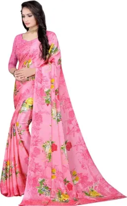 Show details for Printed Daily Wear Crepe Saree (Pink) Picture of Printed Daily Wear Crepe Saree (Pink)