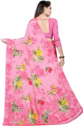 Show details for Printed Daily Wear Crepe Saree (Pink) Picture of Printed Daily Wear Crepe Saree (Pink)