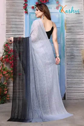 Show details for Embellished, Ombre, Solid/Plain Bollywood Satin Saree (Grey, Black) Picture of Embellished, Ombre, Solid/Plain Bollywood Satin Saree (Grey, Black)